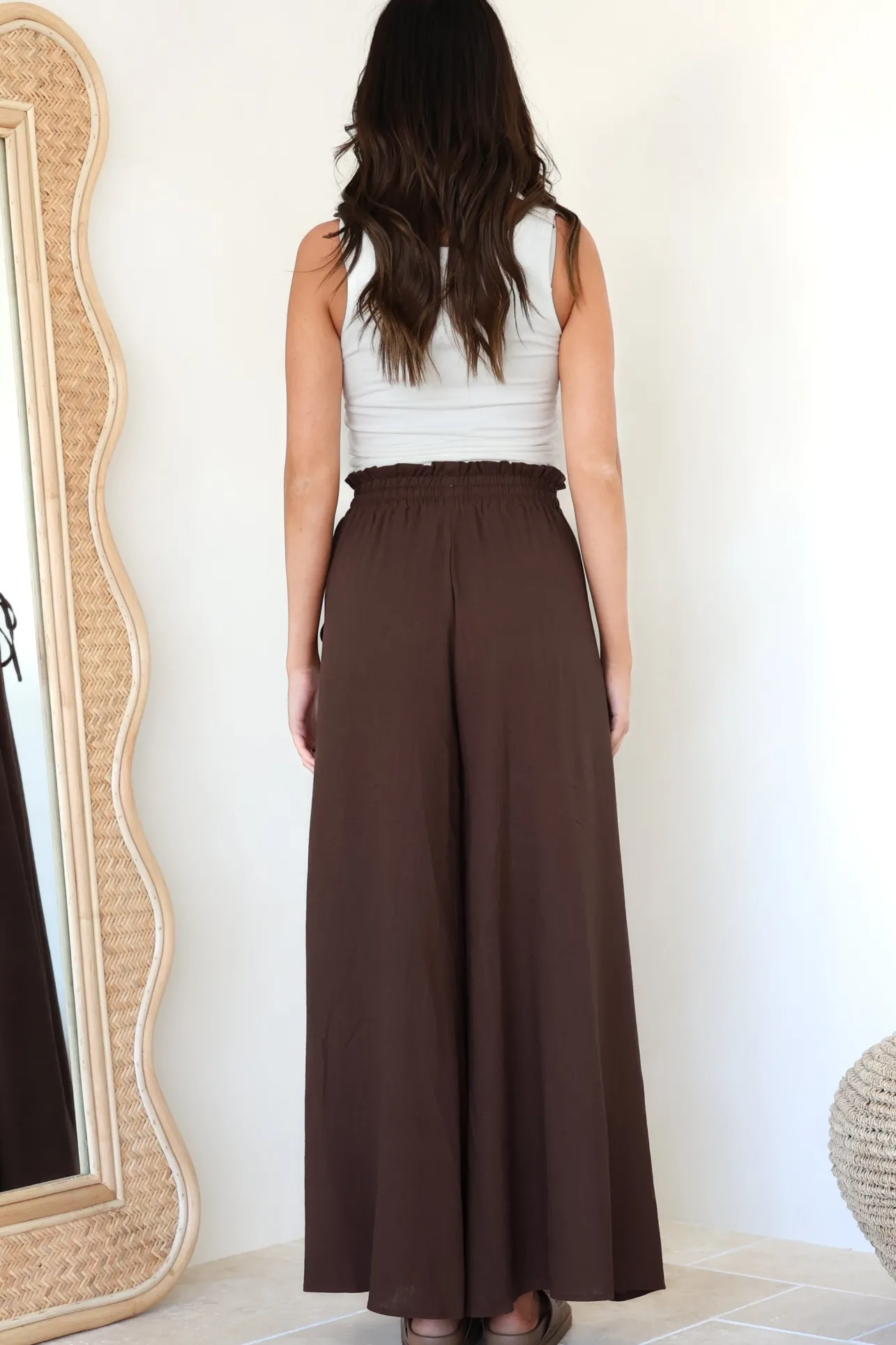 Charli Pants - Paper Bag High Waisted Wide Leg Pants in Brown>Salty Crush Discount