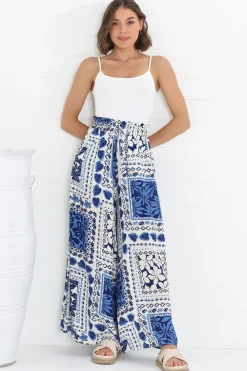 Charli Pants - Paper Bag High Waisted Wide Leg Pants in Halia Print>Salty Crush