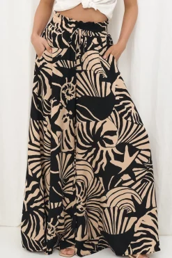 Charli Pants - Paper Bag High Waisted Wide Leg Pants in Ellnora Print>Salty Crush Sale