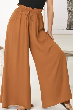 Charli Pants - Paper Bag High Waisted Wide Leg Pants in Rust>Salty Crush New