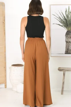 Charli Pants - Paper Bag High Waisted Wide Leg Pants in Rust><noscript><img width=