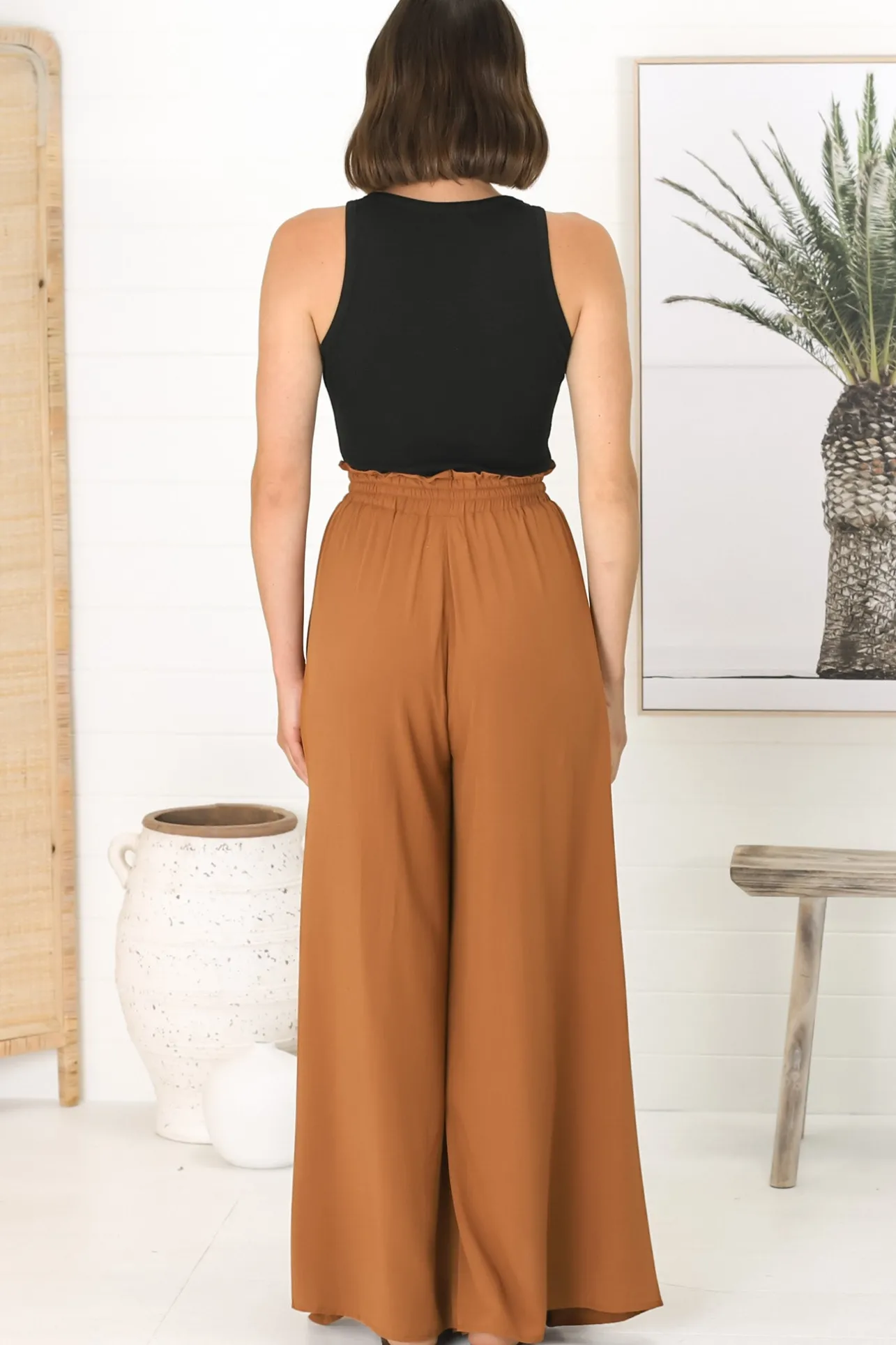 Charli Pants - Paper Bag High Waisted Wide Leg Pants in Rust>Salty Crush New