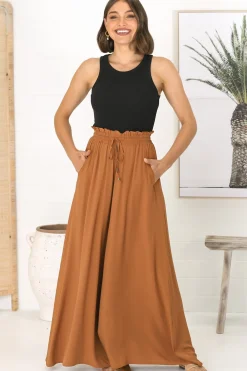 Charli Pants - Paper Bag High Waisted Wide Leg Pants in Rust><noscript><img width=
