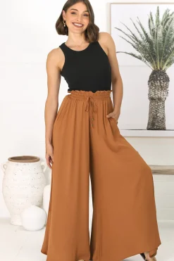 Charli Pants - Paper Bag High Waisted Wide Leg Pants in Rust><noscript><img width=
