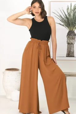 Charli Pants - Paper Bag High Waisted Wide Leg Pants in Rust><noscript><img width=