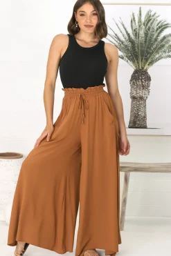 Charli Pants - Paper Bag High Waisted Wide Leg Pants in Rust><noscript><img width=