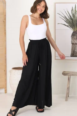 Charli Pants - Paper Bag High Waisted Wide Leg Pants in Black><noscript><img width=