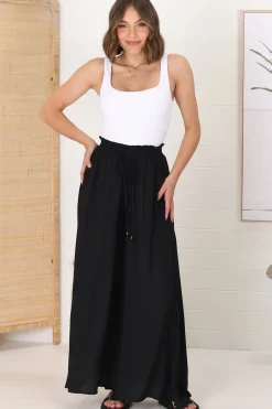Charli Pants - Paper Bag High Waisted Wide Leg Pants in Black><noscript><img width=