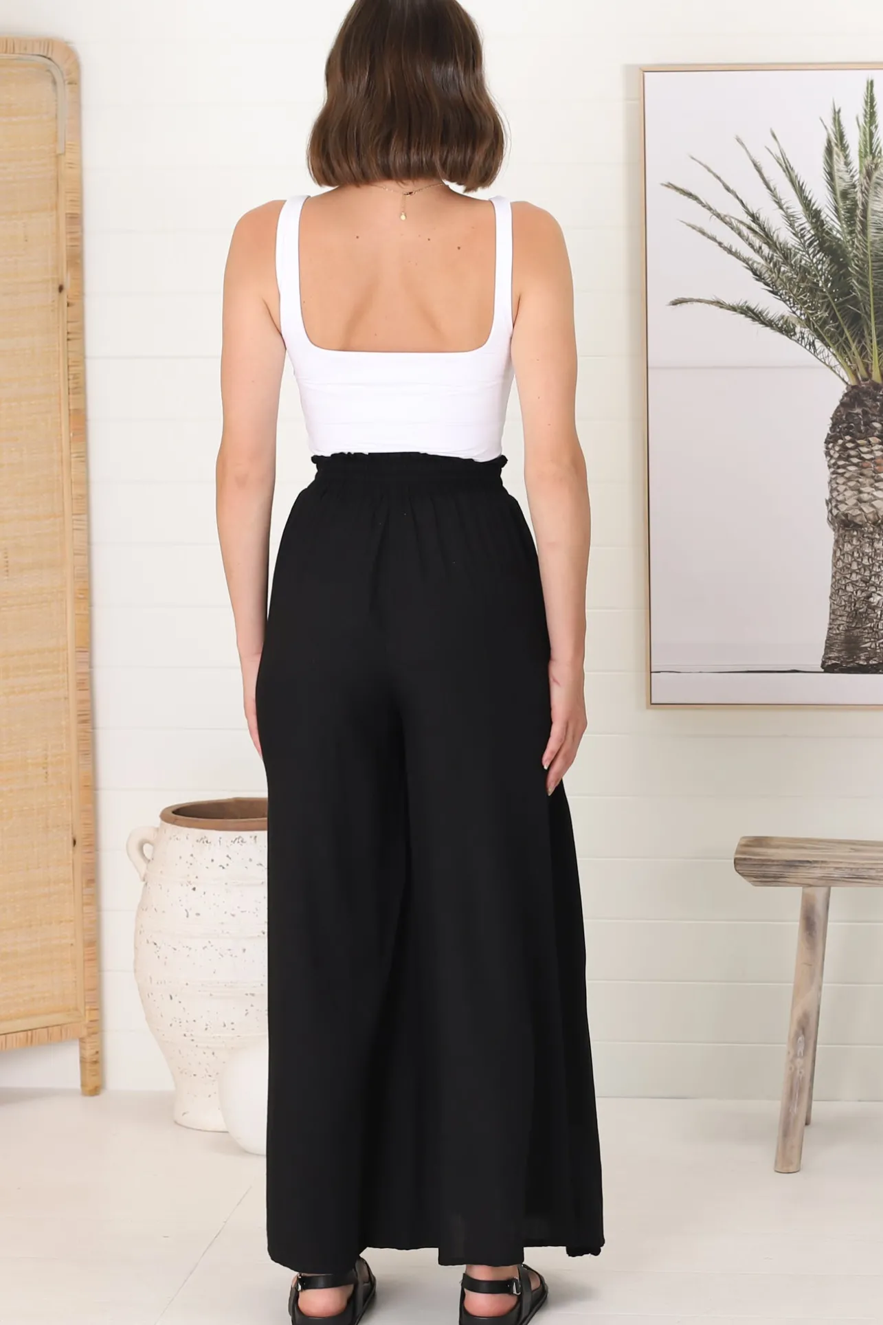 Charli Pants - Paper Bag High Waisted Wide Leg Pants in Black>Salty Crush Best