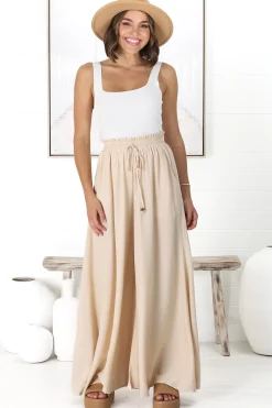 Charli Pants - Paper Bag High Waisted Wide Leg Pants in Sand><noscript><img width=