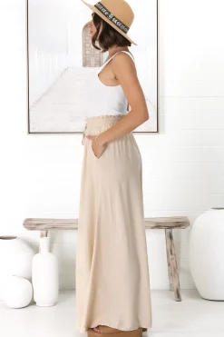 Charli Pants - Paper Bag High Waisted Wide Leg Pants in Sand><noscript><img width=