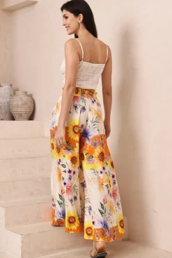 Charli Pants - Paper Bag High Waisted Wide Leg Pants in Tansy Print><noscript><img width=
