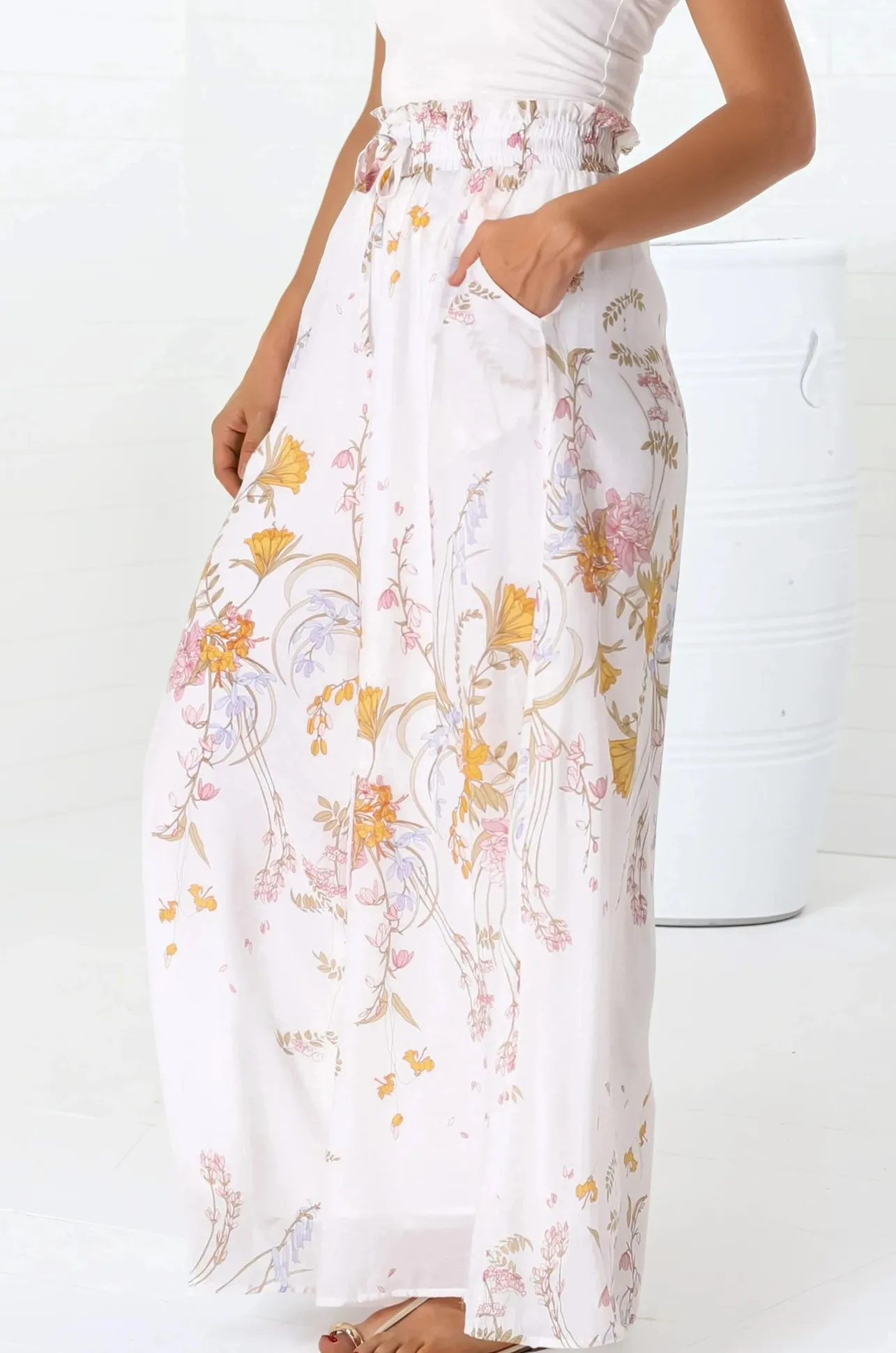 Charli Pants - Paper Bag High Waisted Wide Leg Pants in Sheree Print>Salty Crush Hot