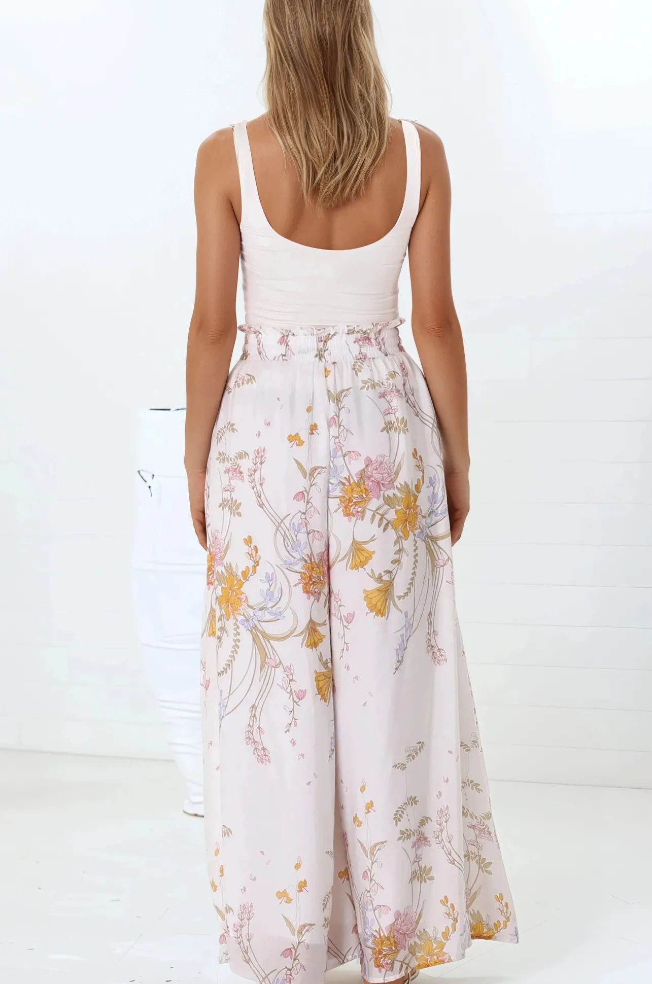 Charli Pants - Paper Bag High Waisted Wide Leg Pants in Sheree Print>Salty Crush Hot