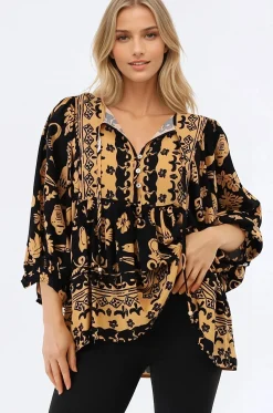 Chi Blouse - Balloon Sleeve Smock Blouse in Bronte Print><noscript><img width=