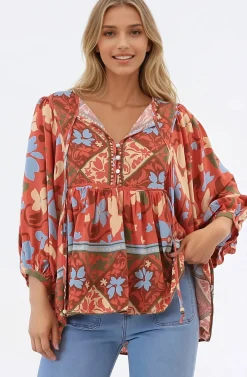 Chi Blouse - Balloon Sleeve Smock Blouse in Aella Print><noscript><img width=
