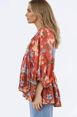 Chi Blouse - Balloon Sleeve Smock Blouse in Aella Print><noscript><img width=