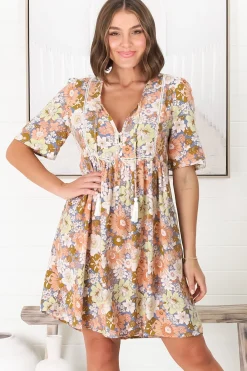 Chia Mini Dress - Babydoll Dress in Floral Avianna Print>Salty Crush Discount