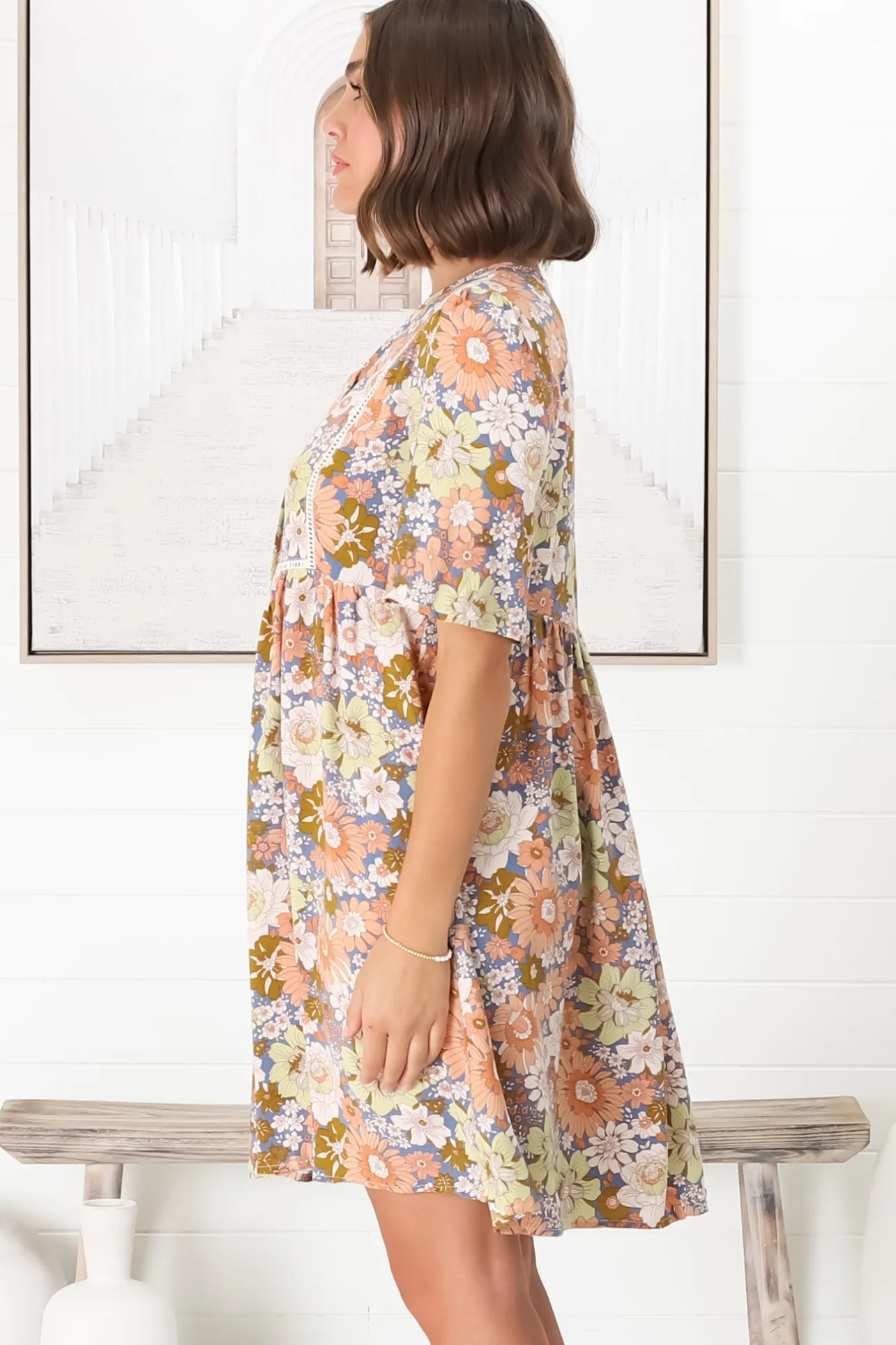 Chia Mini Dress - Babydoll Dress in Floral Avianna Print>Salty Crush Discount