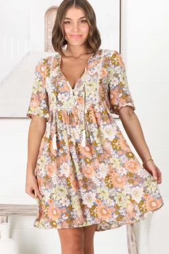 Chia Mini Dress - Babydoll Dress in Floral Avianna Print><noscript><img width=