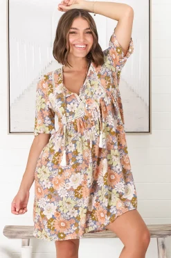 Chia Mini Dress - Babydoll Dress in Floral Avianna Print><noscript><img width=