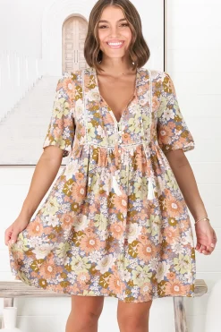 Chia Mini Dress - Babydoll Dress in Floral Avianna Print><noscript><img width=