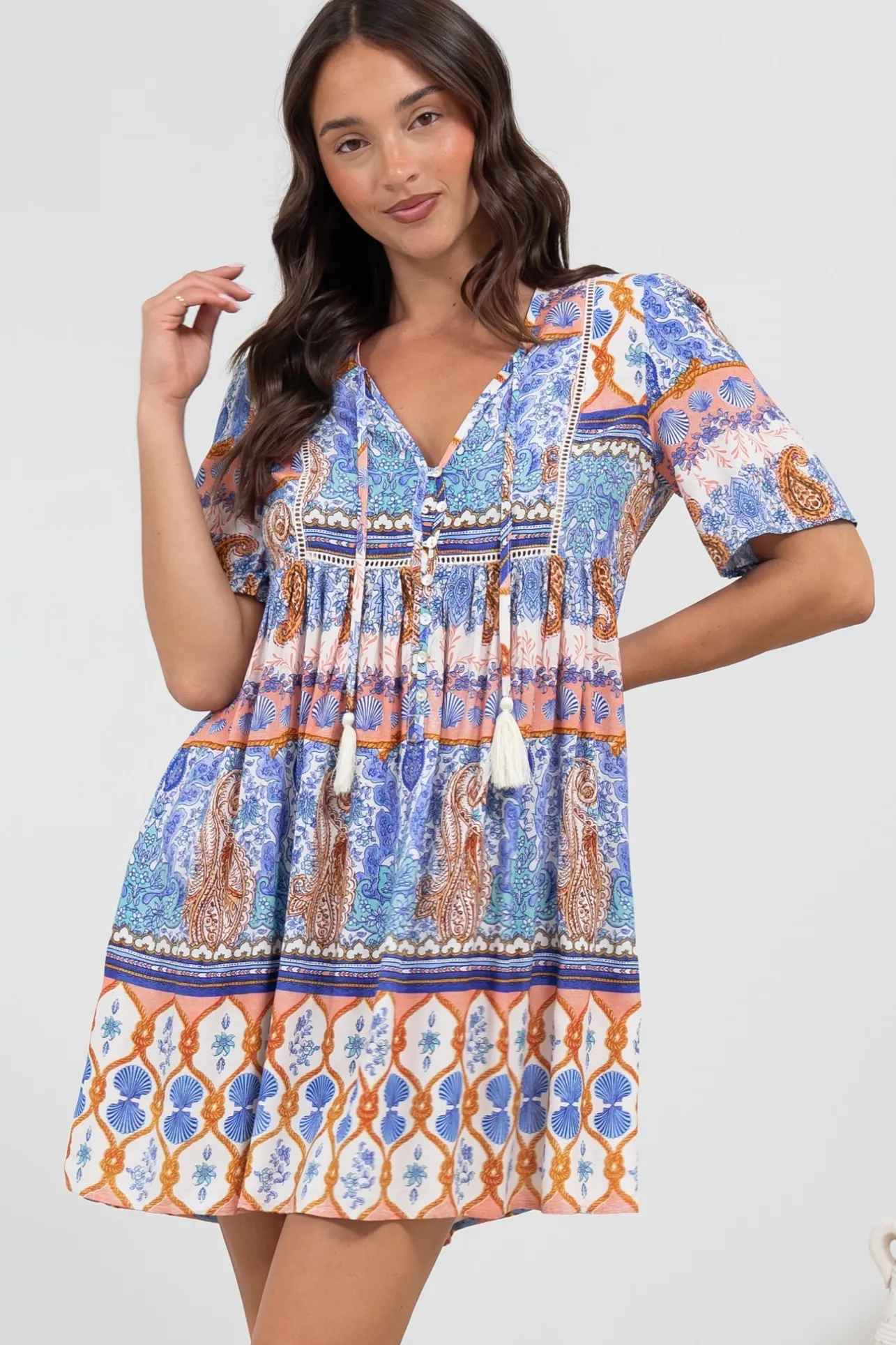 Chia Mini Dress - Babydoll Dress in Belly Print>Salty Crush Sale