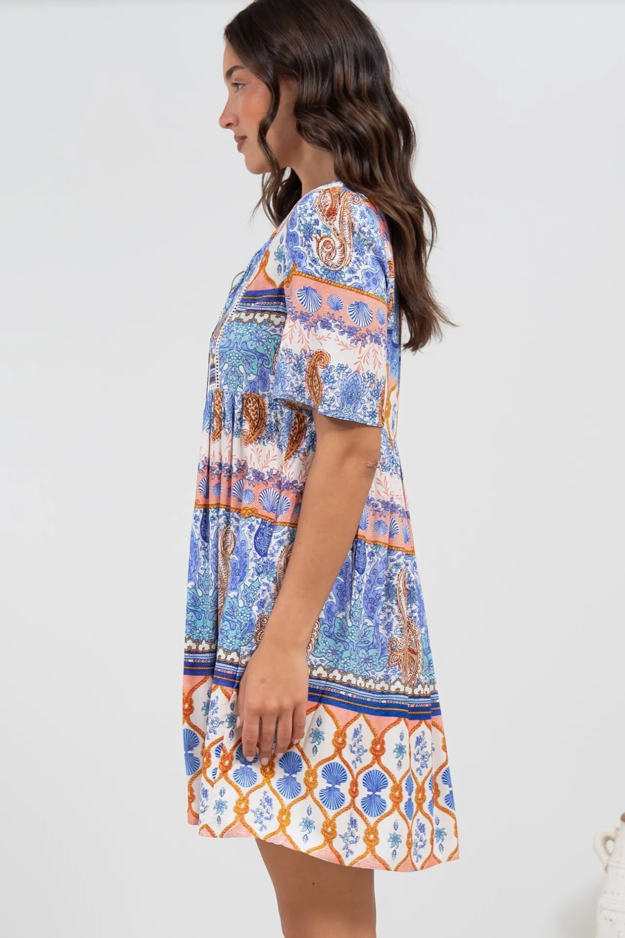 Chia Mini Dress - Babydoll Dress in Belly Print>Salty Crush Sale
