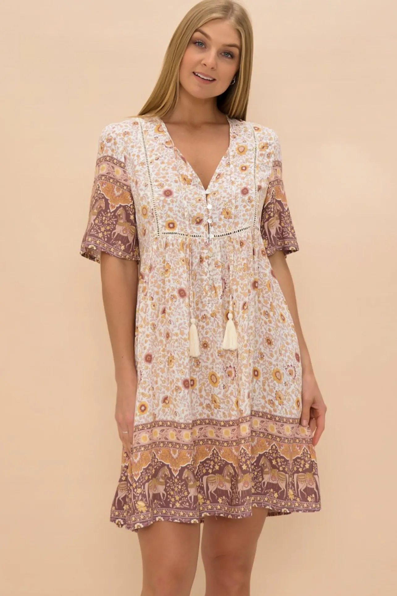Chia Mini Dress - Babydoll Dress in Livia Print>Salty Crush Discount