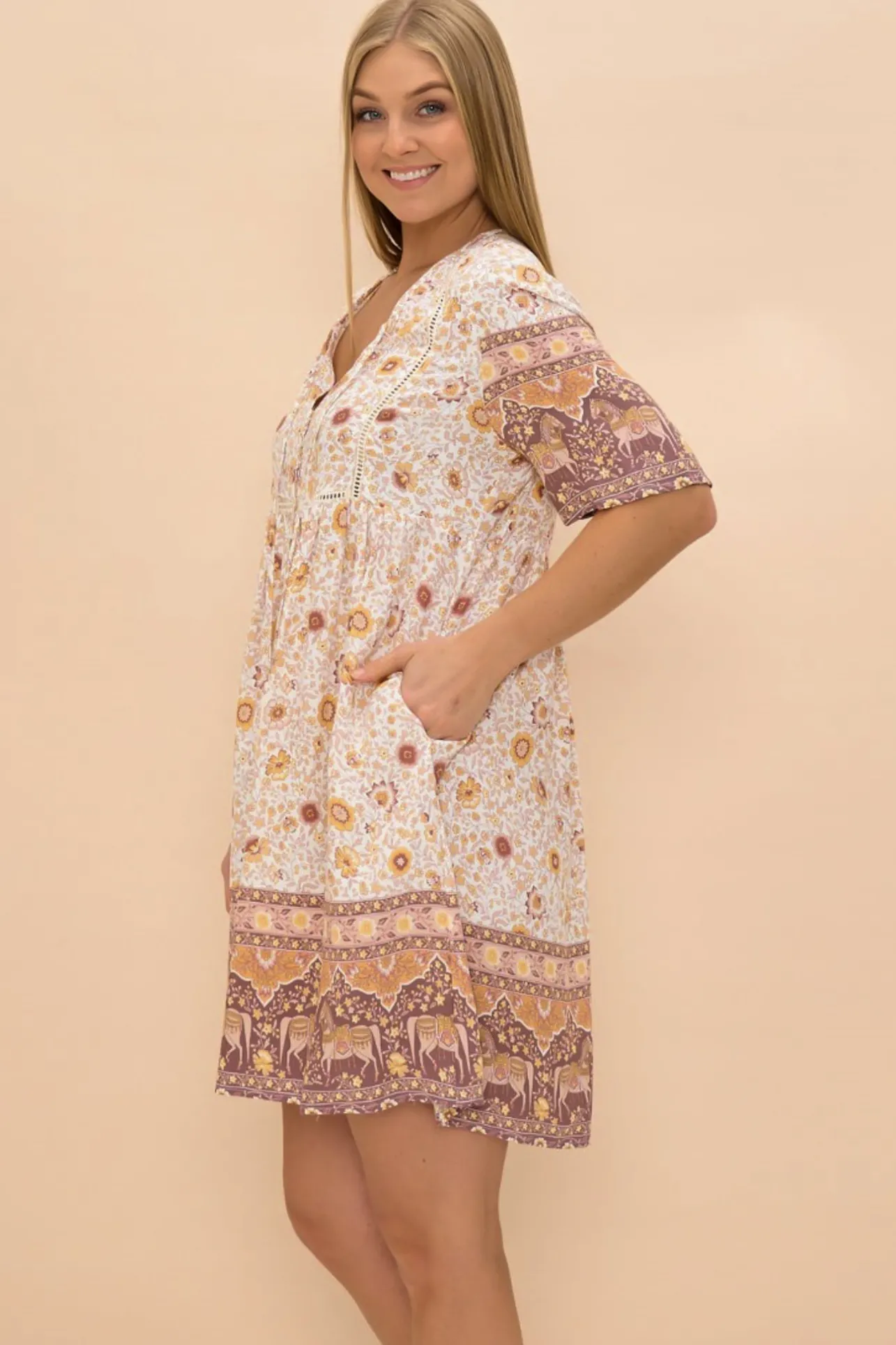 Chia Mini Dress - Babydoll Dress in Livia Print>Salty Crush Discount