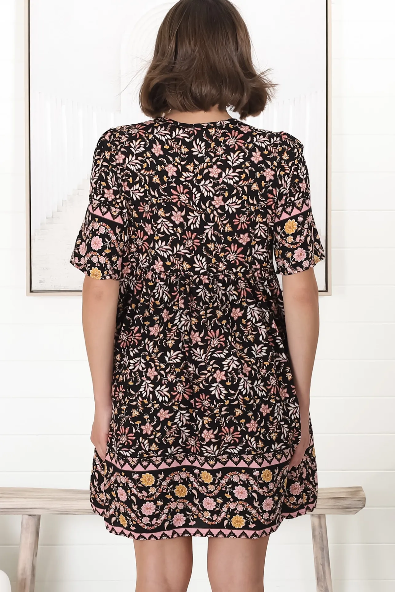 Chia Mini Dress - Babydoll Dress in Floral Amirah Print>Salty Crush New