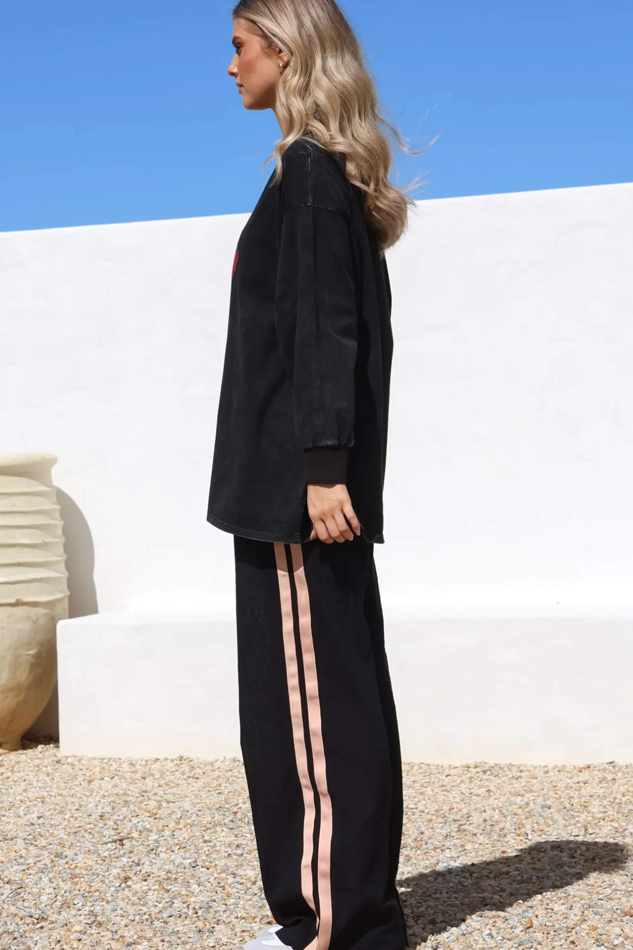 Chilli Lovers Set - Graphic Long Sleeve Top and Pants with Stripe Accent in Black>Salty Crush Best