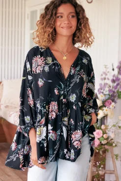 Chloe Top - Very Oversized Crochet Trim Neckline Smock Top in Under the Stars Print>Jaase Clearance