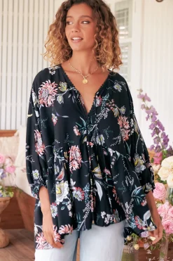 Chloe Top - Very Oversized Crochet Trim Neckline Smock Top in Under the Stars Print><noscript><img width=