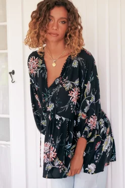 Chloe Top - Very Oversized Crochet Trim Neckline Smock Top in Under the Stars Print><noscript><img width=