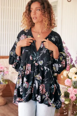Chloe Top - Very Oversized Crochet Trim Neckline Smock Top in Under the Stars Print><noscript><img width=