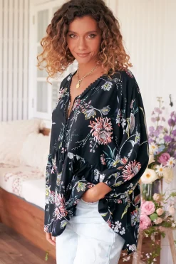 Chloe Top - Very Oversized Crochet Trim Neckline Smock Top in Under the Stars Print><noscript><img width=