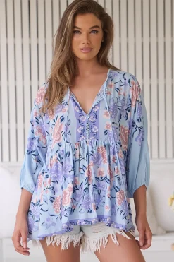 Chloe Top - Very Oversized Crochet Trim Neckline Smock Top in Heaven Print>Jaase Discount
