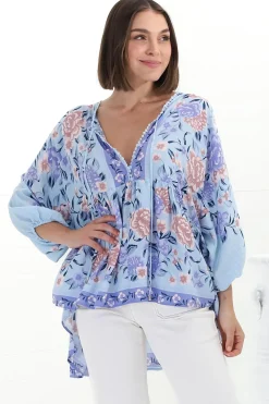 Chloe Top - Very Oversized Crochet Trim Neckline Smock Top in Heaven Print><noscript><img width=