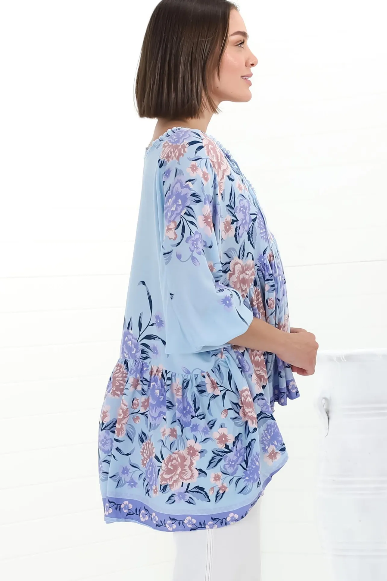 Chloe Top - Very Oversized Crochet Trim Neckline Smock Top in Heaven Print>Jaase Discount