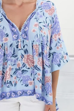Chloe Top - Very Oversized Crochet Trim Neckline Smock Top in Heaven Print><noscript><img width=
