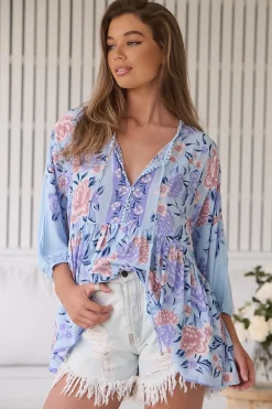 Chloe Top - Very Oversized Crochet Trim Neckline Smock Top in Heaven Print><noscript><img width=