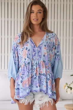 Chloe Top - Very Oversized Crochet Trim Neckline Smock Top in Heaven Print><noscript><img width=