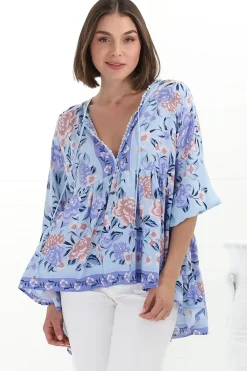 Chloe Top - Very Oversized Crochet Trim Neckline Smock Top in Heaven Print><noscript><img width=