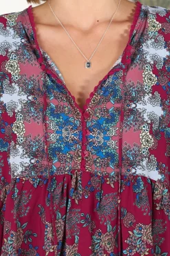 Chloe Top - Very Oversized Crochet Trim Neckline Smock Top in Strawberry Kiss Print><noscript><img width=