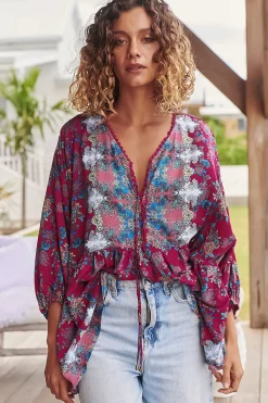 Chloe Top - Very Oversized Crochet Trim Neckline Smock Top in Strawberry Kiss Print><noscript><img width=