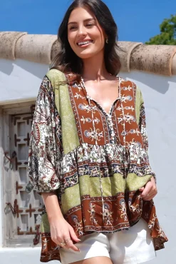 Chloe Top - Very Oversized Crochet Trim Neckline Smock Top in Oakie Print>Jaase Sale