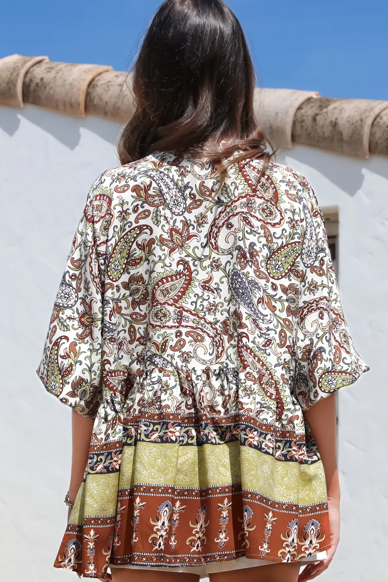 Chloe Top - Very Oversized Crochet Trim Neckline Smock Top in Oakie Print>Jaase Sale