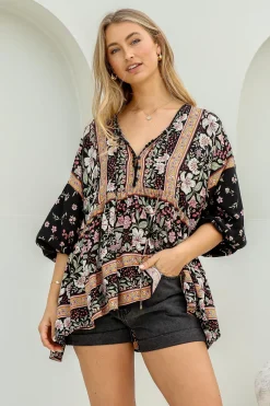 Chloe Top - Very Oversized Crochet Trim Neckline Smock Top in Eternity Print>Jaase Best