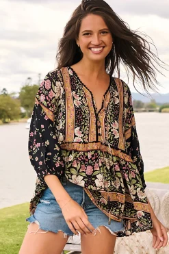 Chloe Top - Very Oversized Crochet Trim Neckline Smock Top in Eternity Print><noscript><img width=